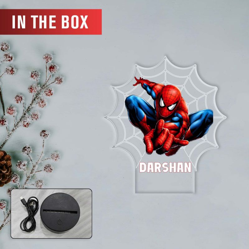 Personalized Spiderman 3D Illusion LED Night Light Custom with Name Acrylic Desk Lamp for Kids, 7 Color Changing Superhero Room Decor, Birthday Gift for Boys & Marvel Fans